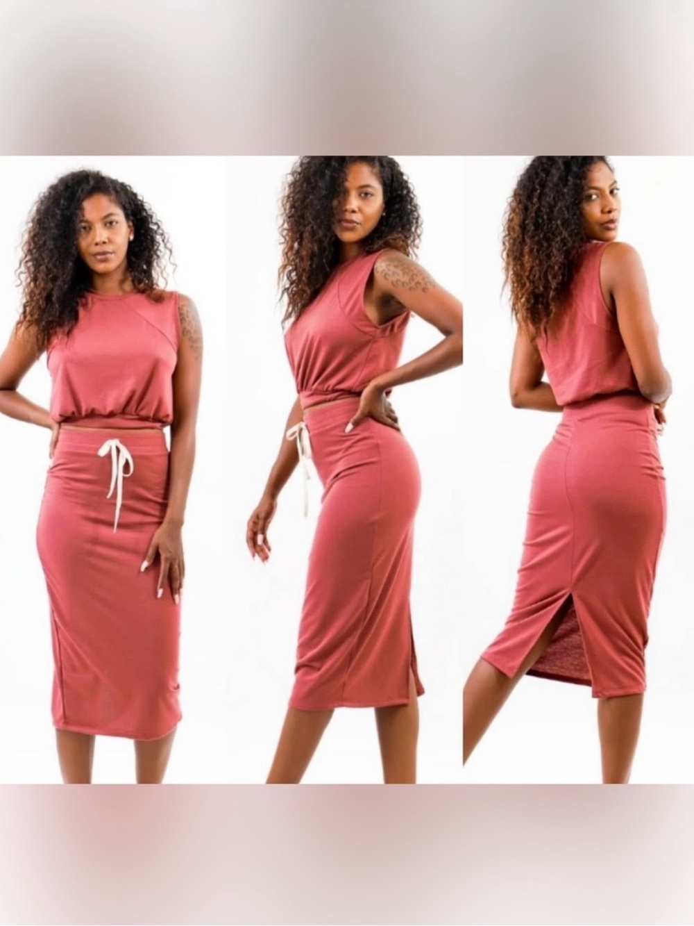 Blue Two-Piece Knit Crop Top & Skirt Set
